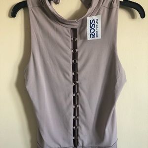 Grey Nude Bodysuit with Plunging Hardware Frontal